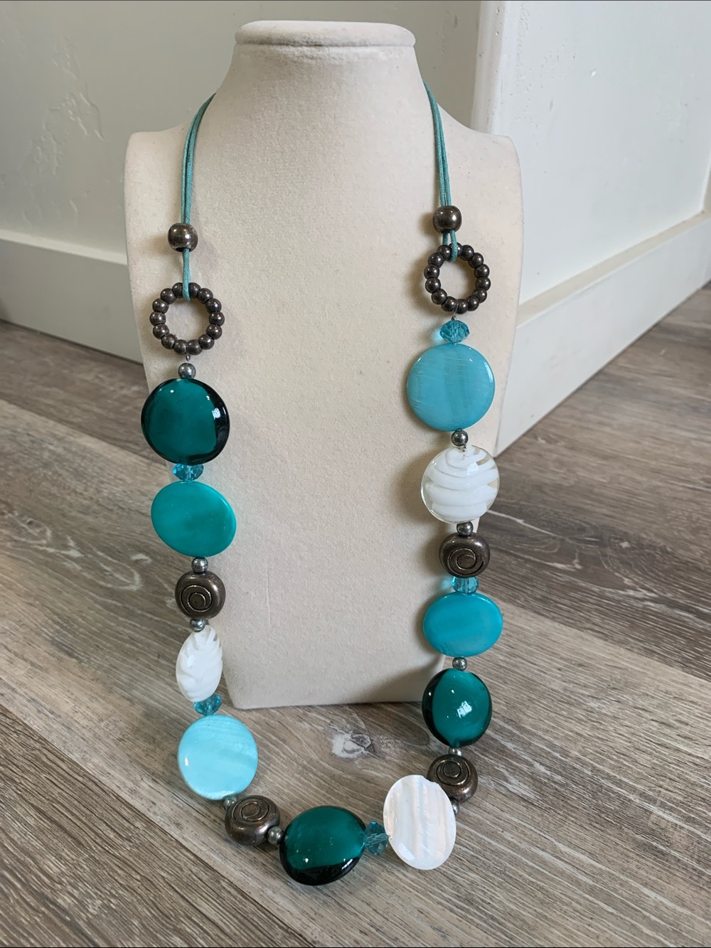 Turquoise & White Beaded Statement Necklace - Women Jewelry